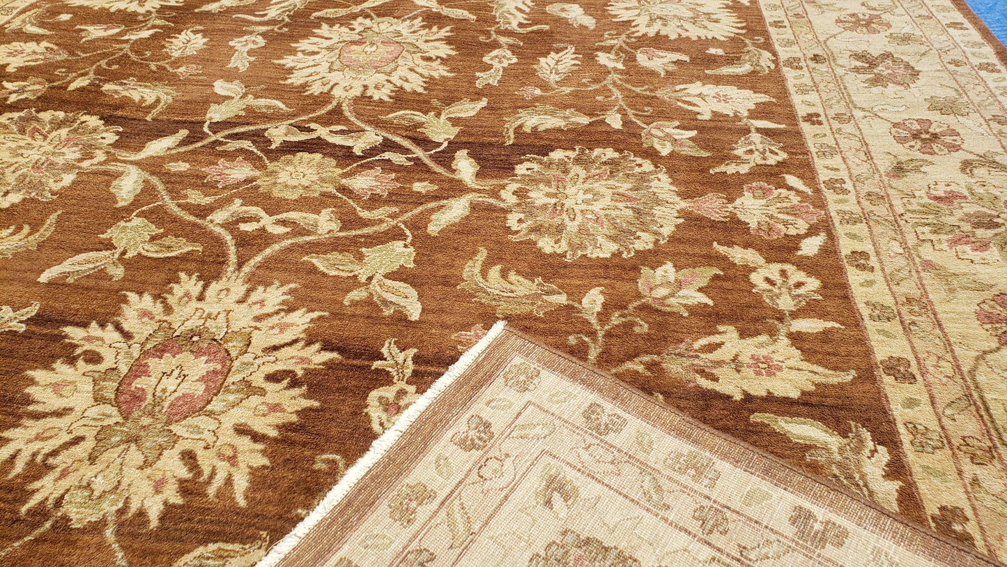 USED Indo Persian Rug 10x14, Mahal Sultanabad Oriental Carpet, Burnt Orange & Beige, Handmade Wool Area Rug