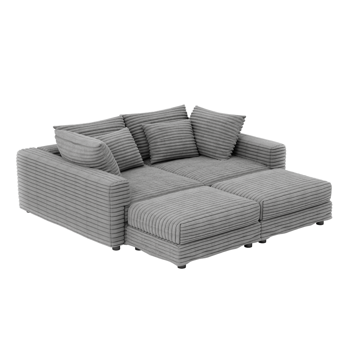 NEW 104.3' Modern Grey Convertible Lounge Chair Comfy Upholstered Plush Corduroy 4-Seat Sofa Cloud Deep Seat Couch with Soft Pillows and 2 Ottomans