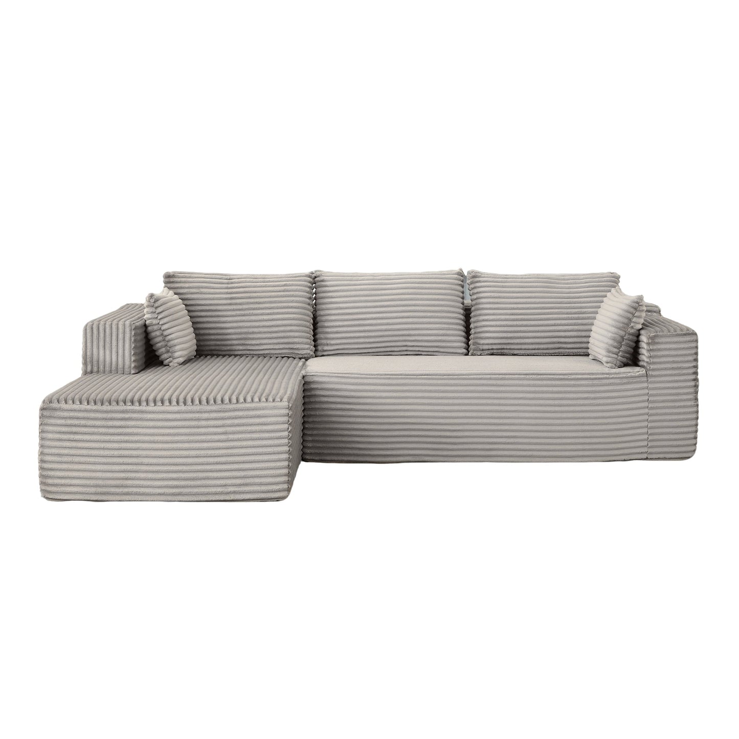 NEW Grey Compression Sectional Couch Boneless L Shape Sofa