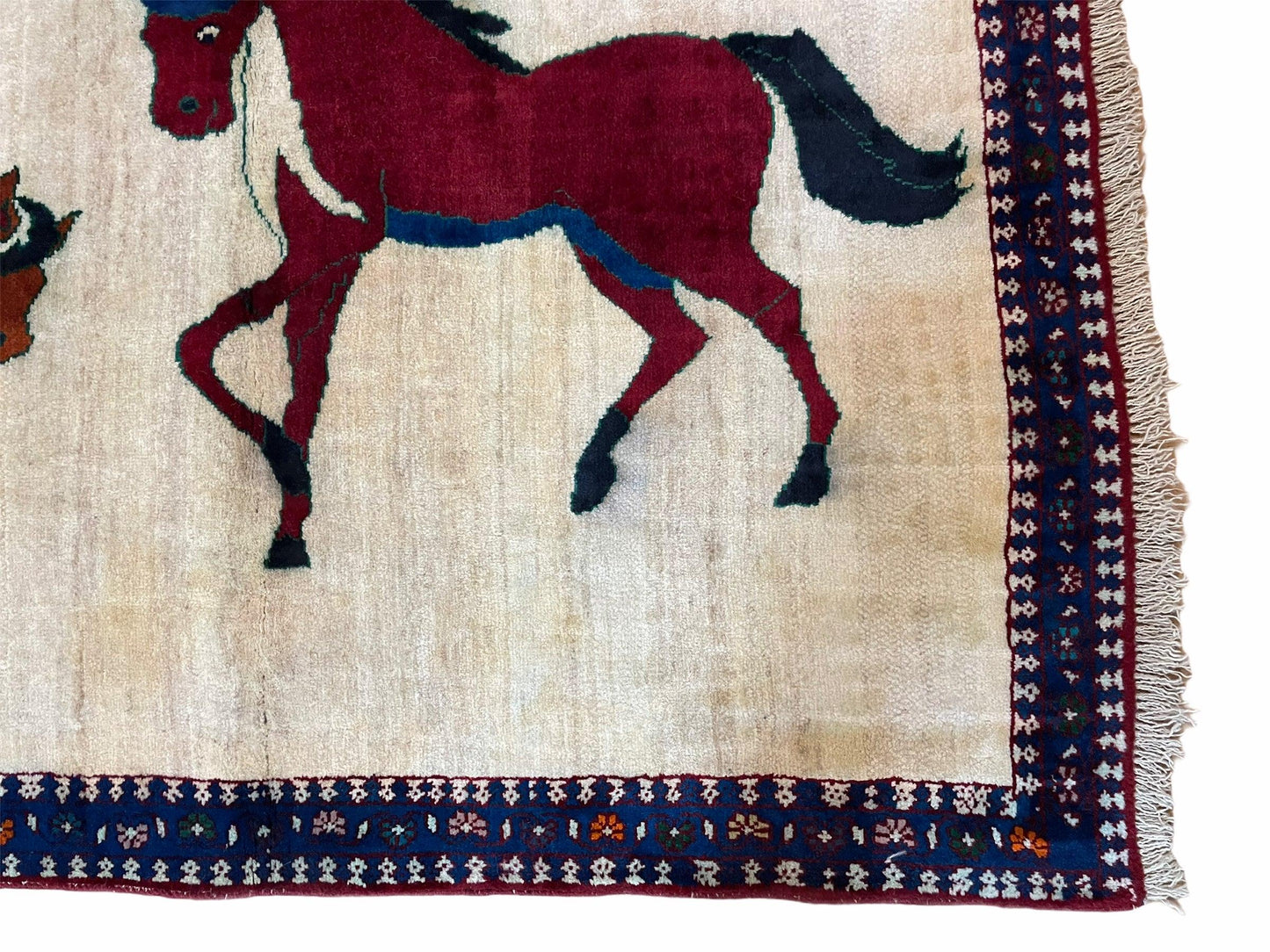 USED 3.5 X 5 Handmade Hand-Knotted Quality Wool Pictorial Brown Horses Animal Rug