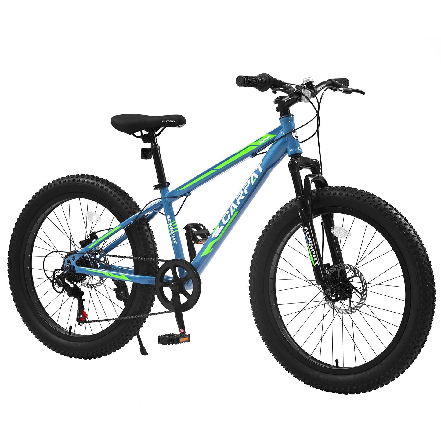 NEW S24109 Elecony 24 Inch Fat Tire Bike Adult/Youth Full Shimano 7 Speeds Mountain Bike, Dual Disc Brake, High-Carbon Steel Frame, Front Suspension, Mountain Trail Bike, Urban Commuter City Bicycle