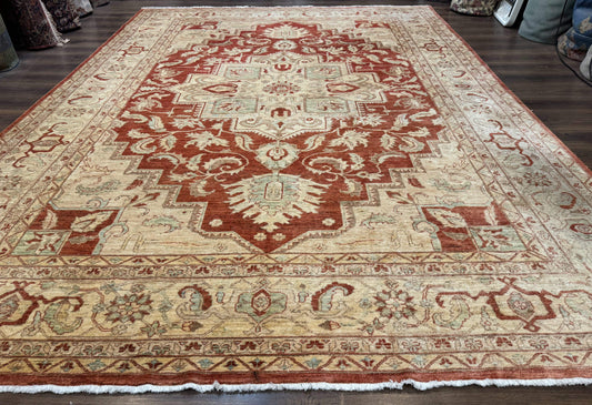 USED Turkish Heriz Serapi Rug 9x13, Geometric Medallion