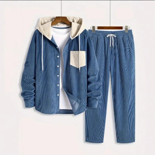 New Men's Waffle Hooded Hoodie Trendy Two-piece Suit