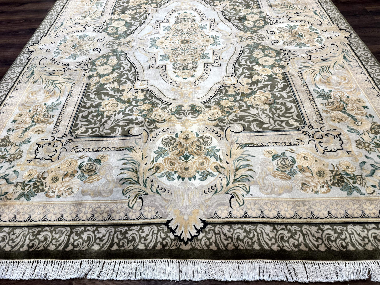USED Aubusson Rug 8x10, Very Fine 225 KPSI, Floral, French European Design, Pakistani Carpet