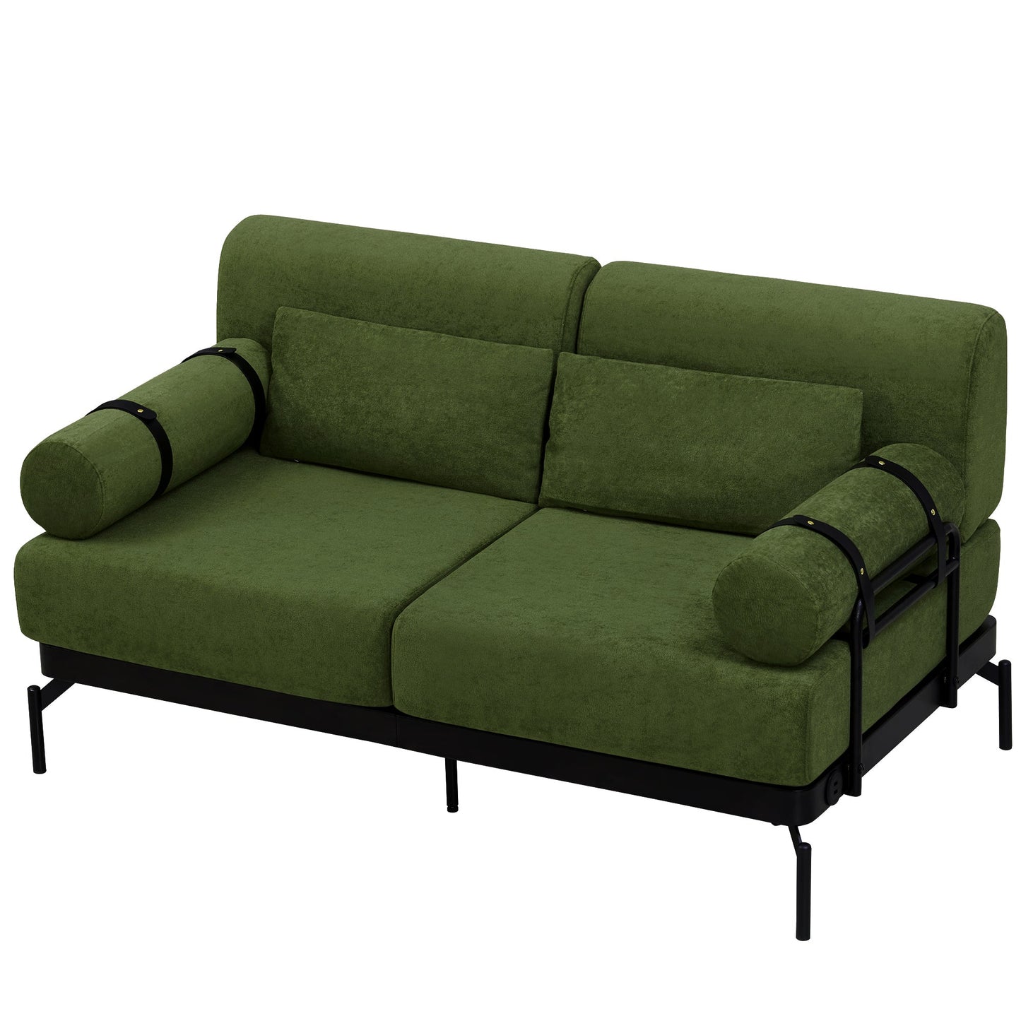 NEW Modern Green Chenille Foam 2 Seat Pillow Top Arms Metal Frame Loveseat