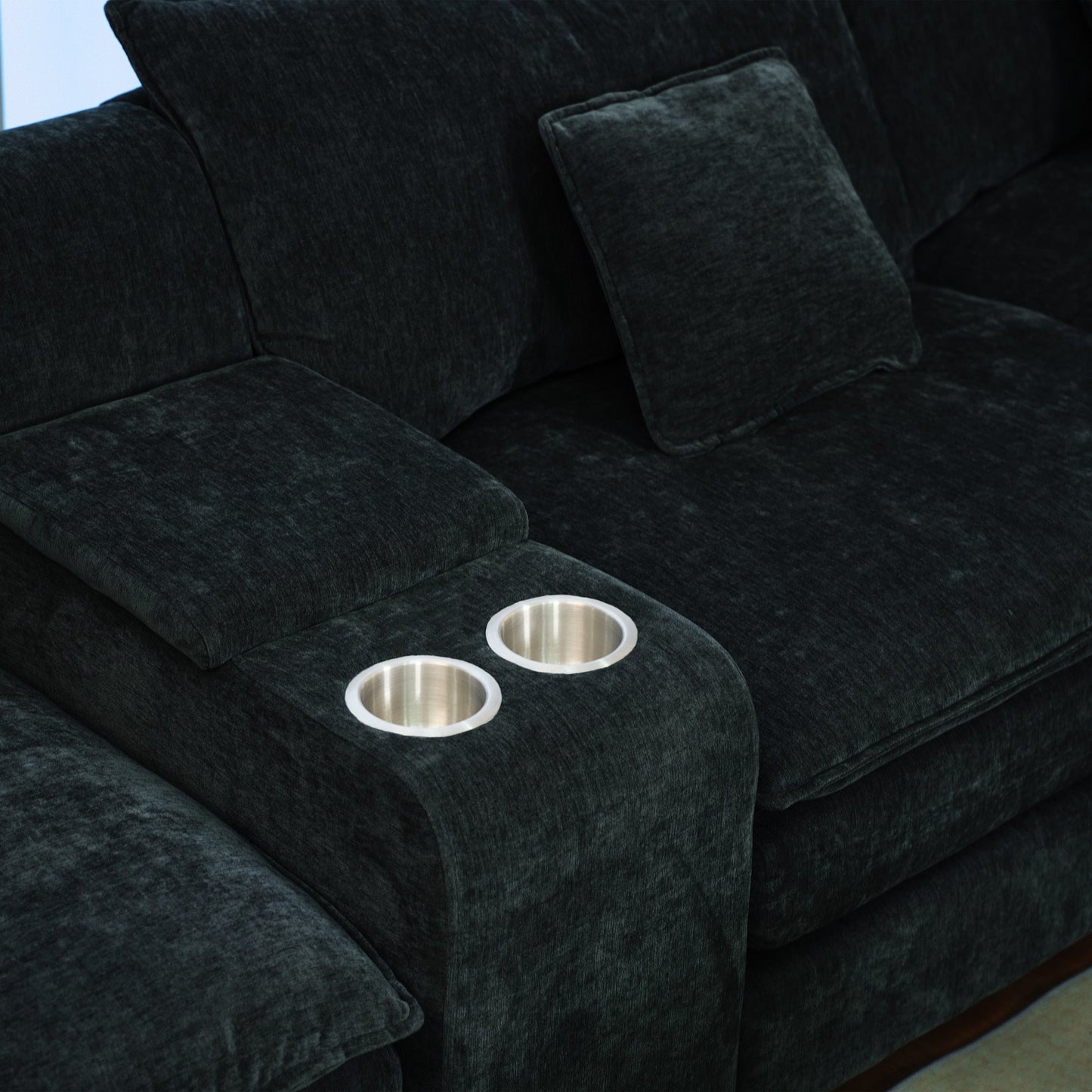 NEW Black U Shaped Sectional Cloud Couch Comfy Fluffy 6 Seat Sectional Modular Sofa with Movable Ottoman Console Cup Holders