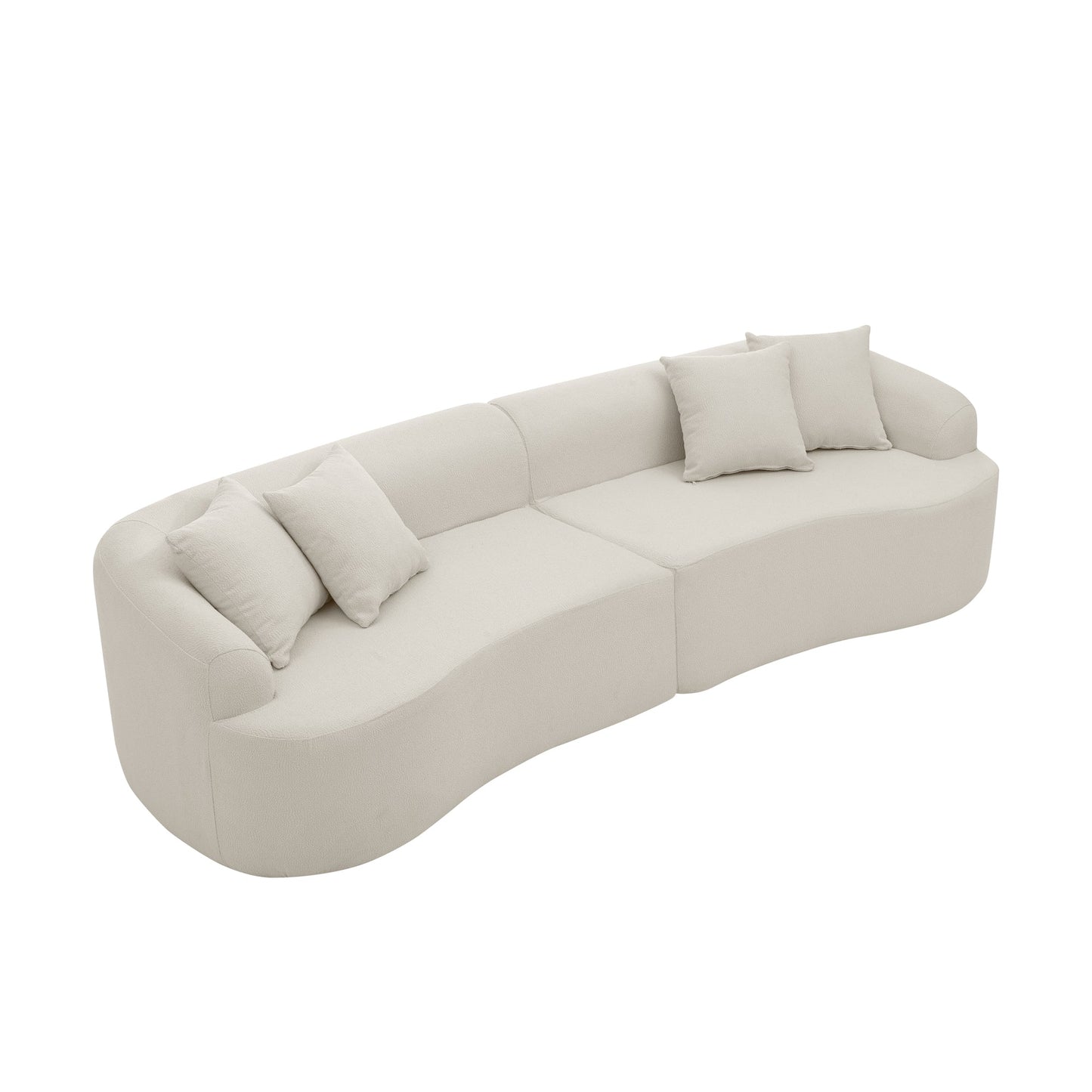 NEW Beige Minimalist Curved Modular Sectional Sofa in Lamb's Wool Fabric