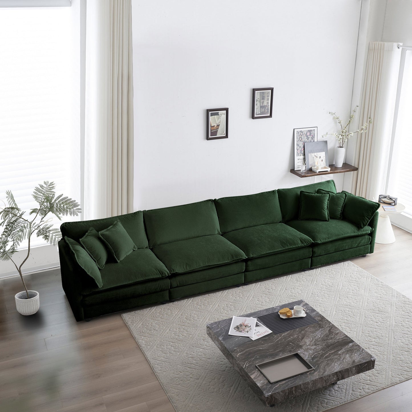 NEW Free Combination Modular Sofa Free,4 Seater Sofa Comfy Chenille Fabric,Sectional Sofa Couch,Green Chenille
