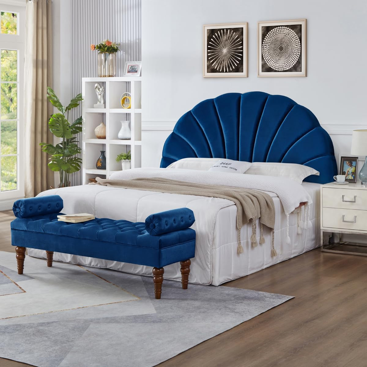 NEW Elegant Crown Design Upholstered Velvet King Headboard