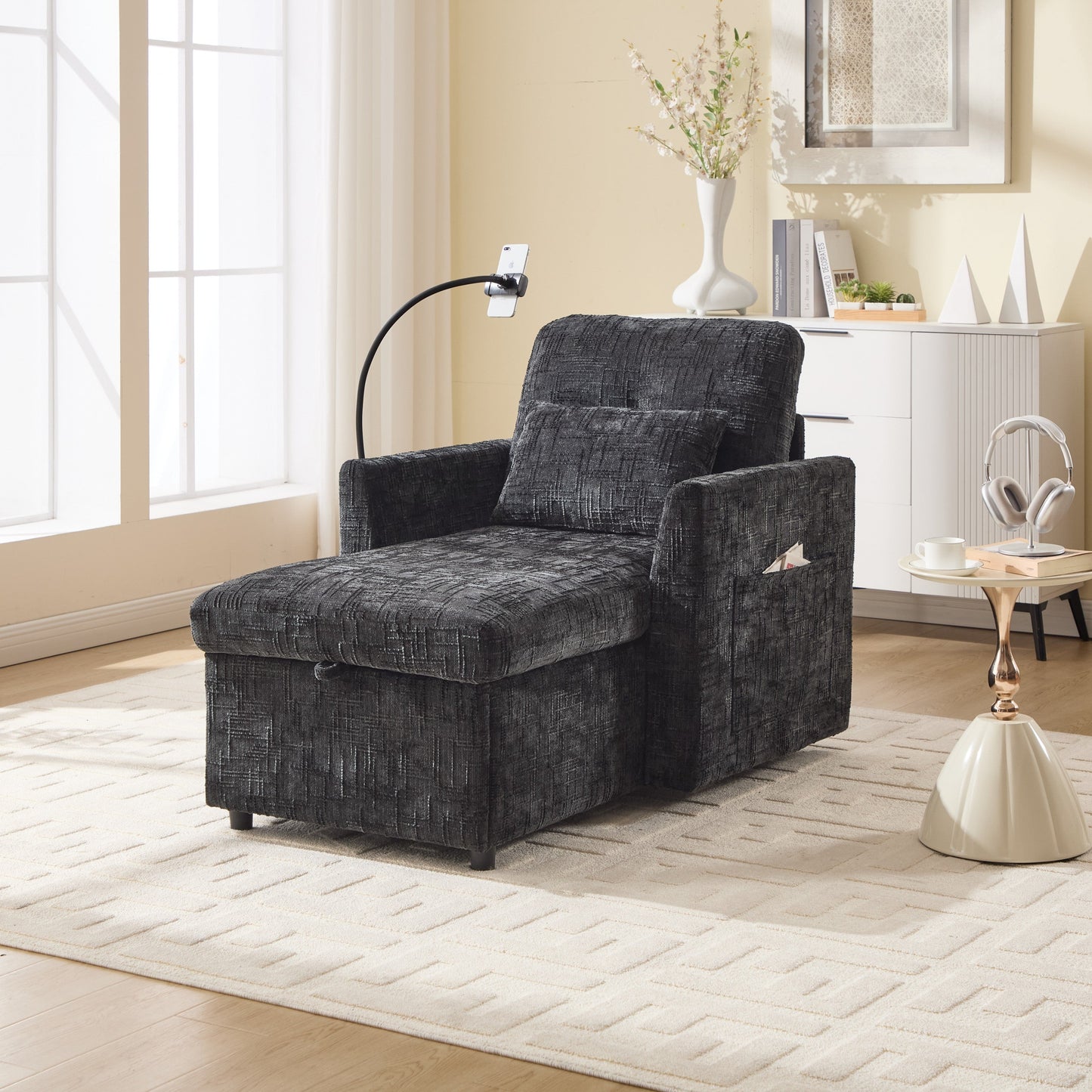 NEW Chenille Multifunctional Sofa Recliner with Storage Backrest and Cell Phone Bracket