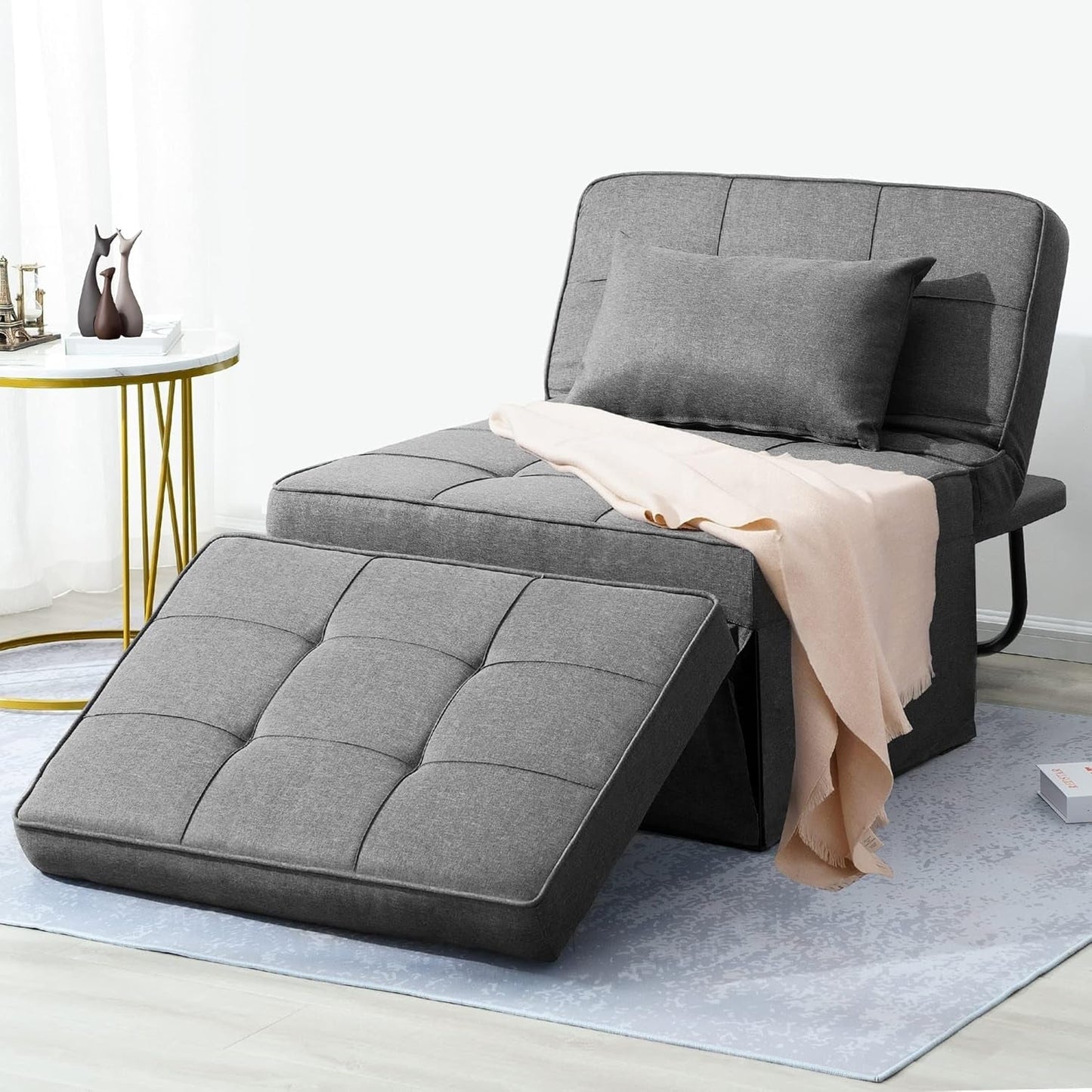 NEW Light Grey Contemporary Convertible Sofa Bed Ottoman