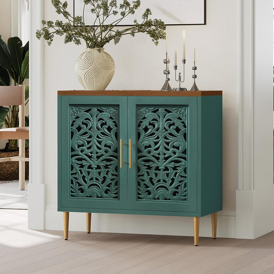 NEW Green Accent Cabinet Carved Storage Vintage Furniture