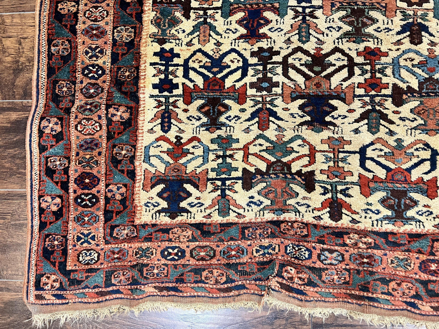 USED Persian Afshar Rug 5x6, Allover Repeated Motif, Wool Tribal Carpet, Handmade Semi Antique Rug