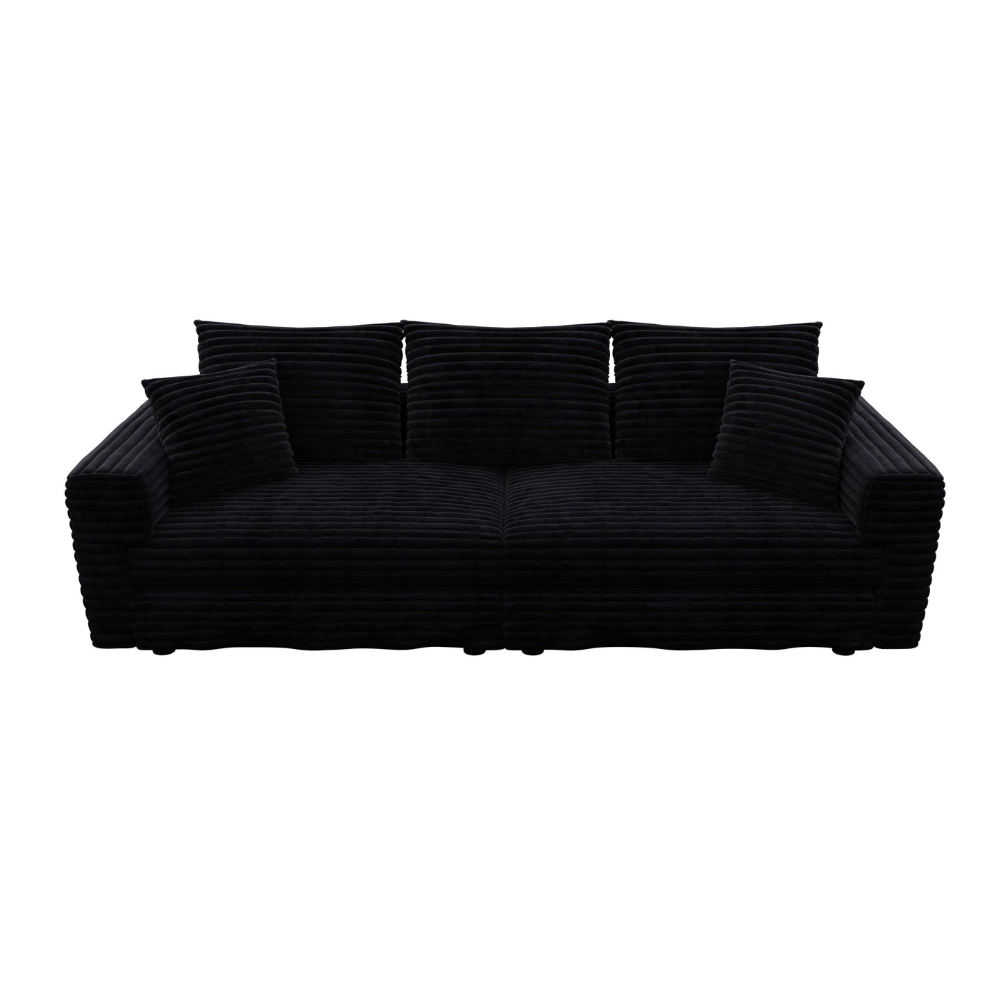 NEW 82.7' Black Plush Corduroy Deep 3-Seat Modern Comfy Upholstered Sofa Couch