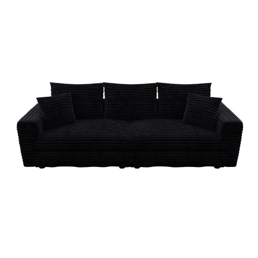 NEW 82.7' Black Plush Corduroy Deep 3-Seat Modern Comfy Upholstered Sofa Couch