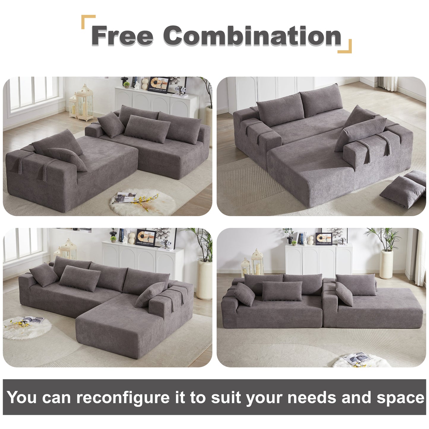 NEW Modern Chenille Upholstered Sectional Sofa Couch Set,Modular 108' L Shaped Sectional Living Room Sofa Set With 6 Pillows,Free Combination Sofa Couch for Living Room,Bedroom(Left Chaise)W834P240001