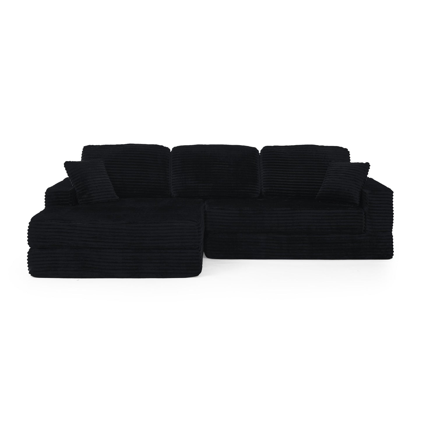 NEW Modern Minimalist L-Shape Modular Sectional Sofa Bed with Corduroy Fabric in Black