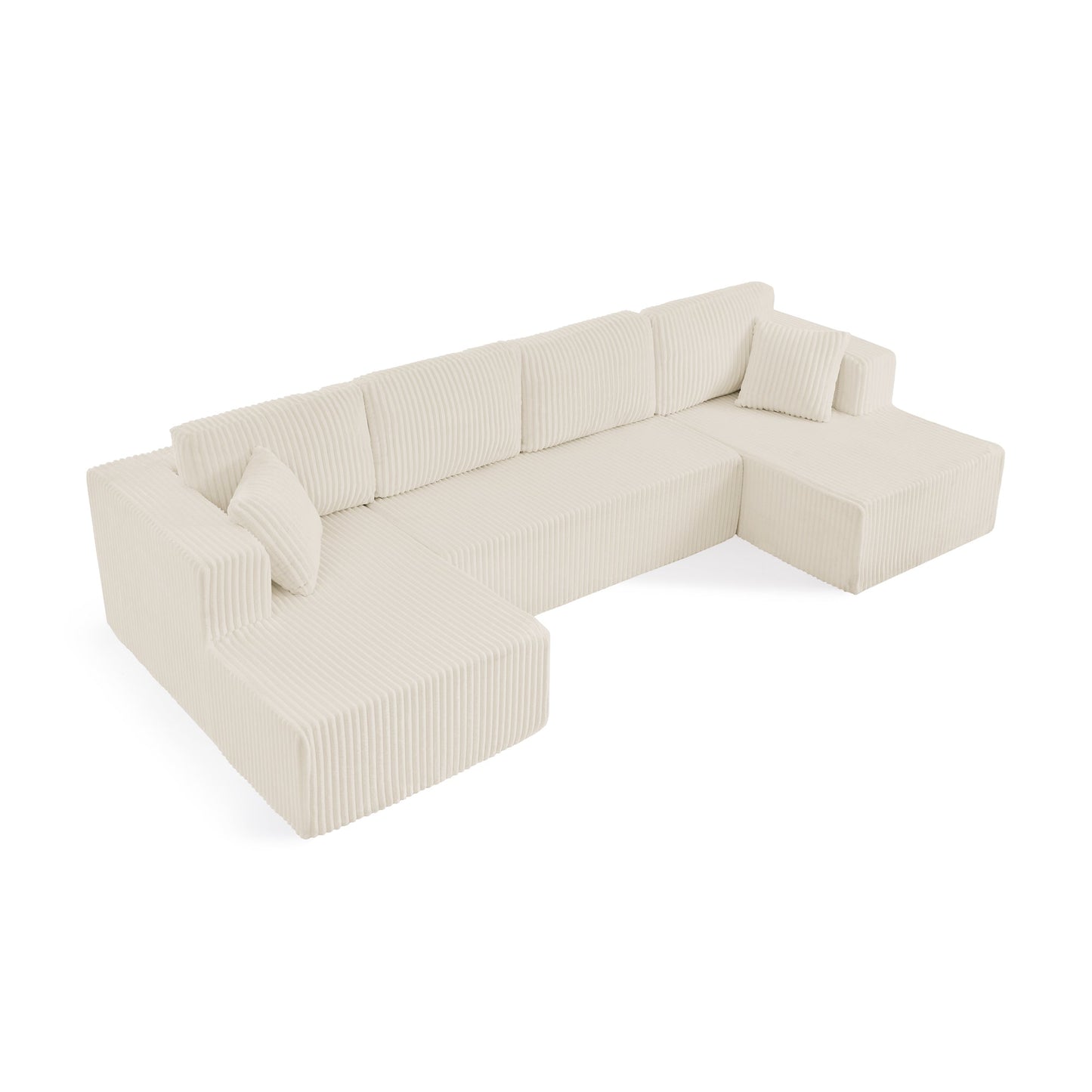 NEW Modern Minimalist U-Shape Beige Corduroy Modular Sectional Sleeper Sofa