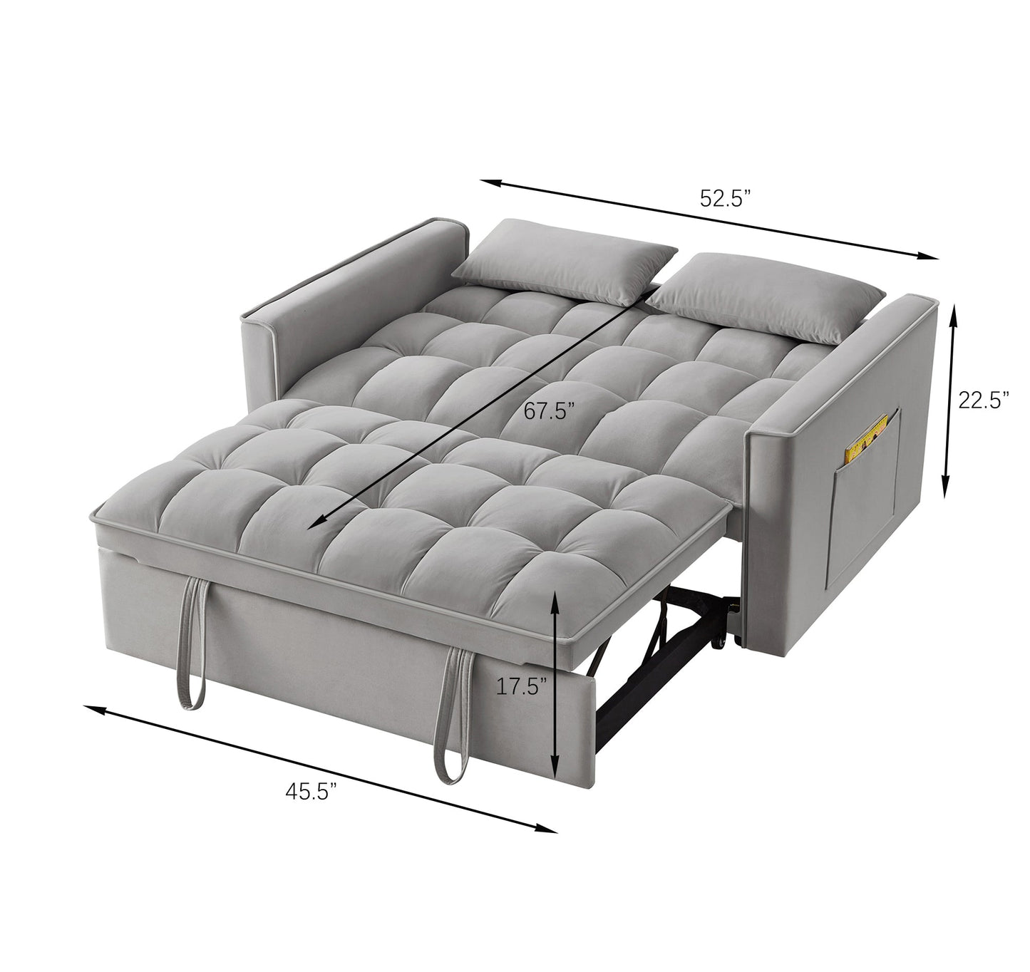 NEW 4 in1 Loveseat Sofa Bed with Armrests & Storage Pockets, Multi-Function Tufted Pull-out Sofa Bed with Adjustable Backrest and Pillows, Convertible Loveseat Sofa Couch, Gray