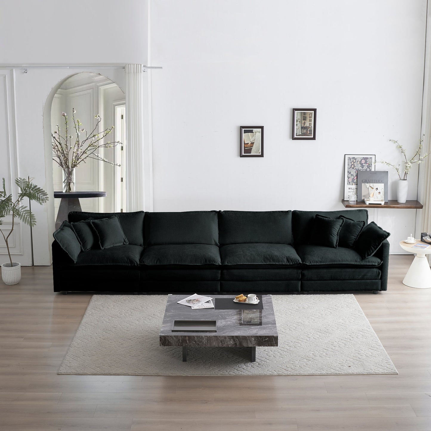 NEW Black Chenille Comfy Chenille Fabric Modular 4 Seater Sectional Sofa Couch