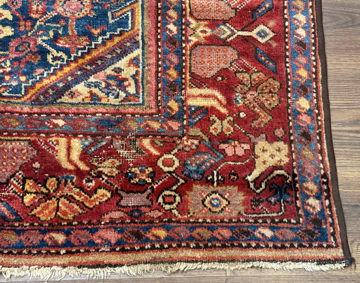 USED Antique Persian Rug 4x7, Blue and Red Malayer Carpet, Rare