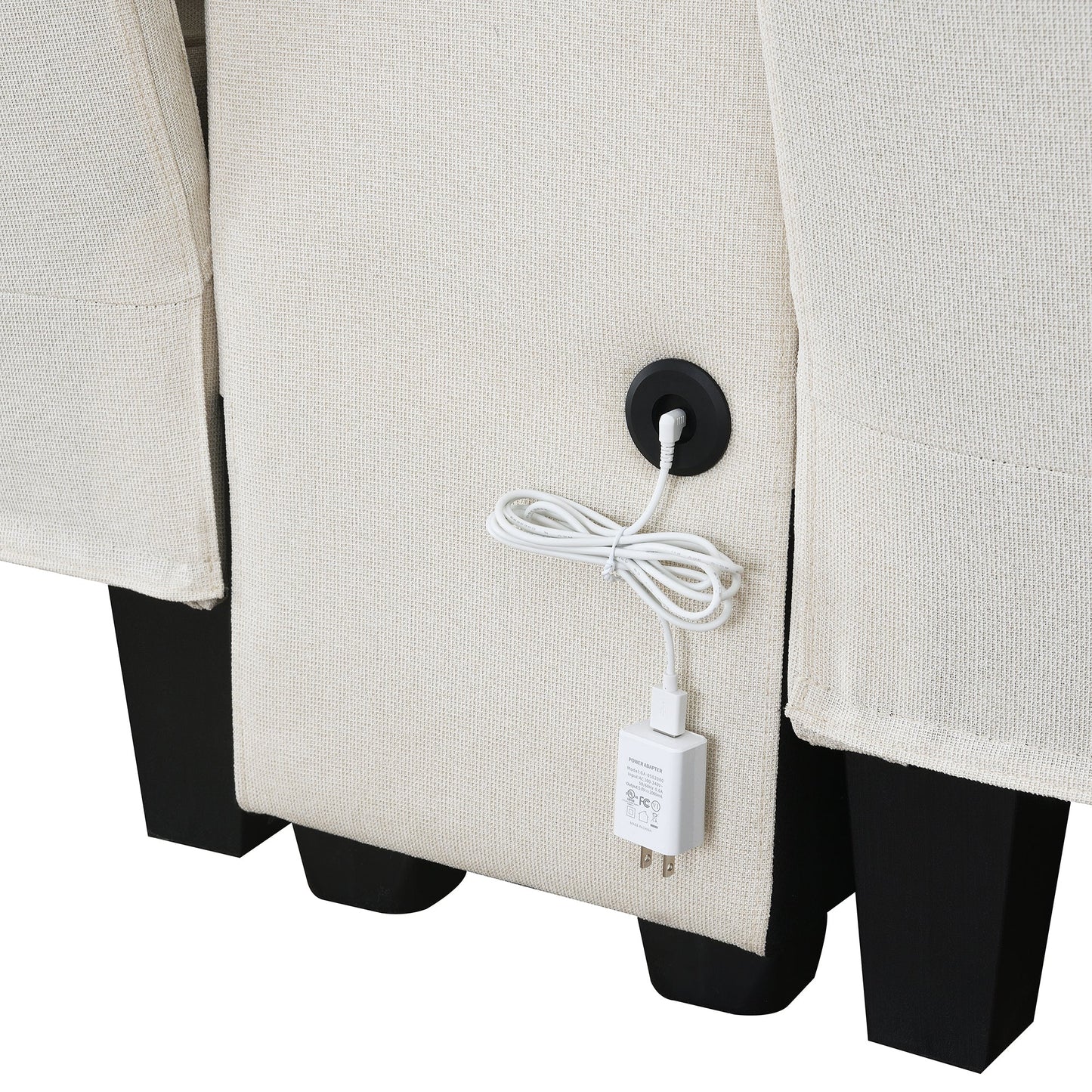 NEW Modern Linen Fabric Upholstered Sofa Couch with Console 2 Cupholders 2 USB Ports Wired or Wirelessly Charged 4 Pillows