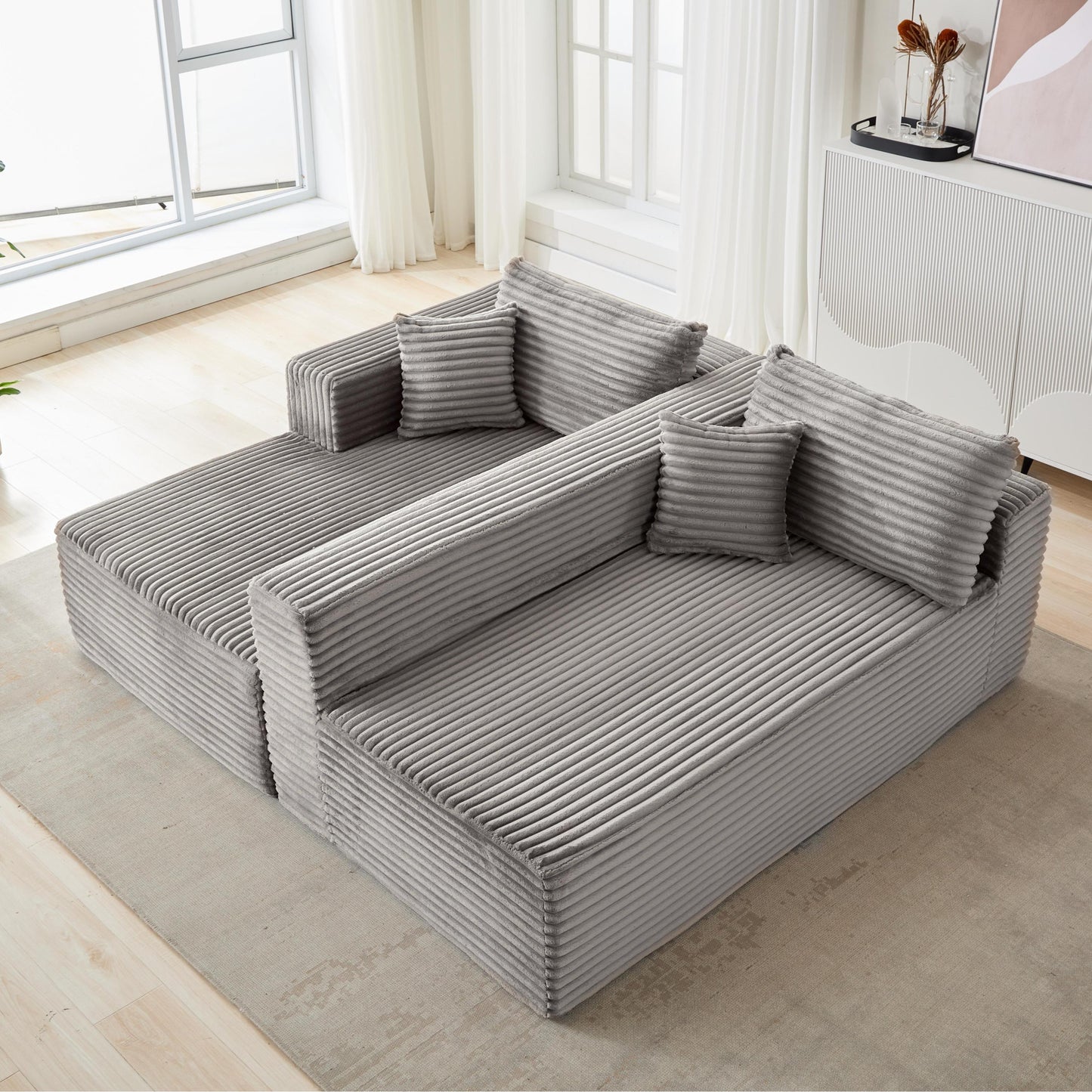 NEW Grey Compression Sectional Couch Boneless L Shape Sofa