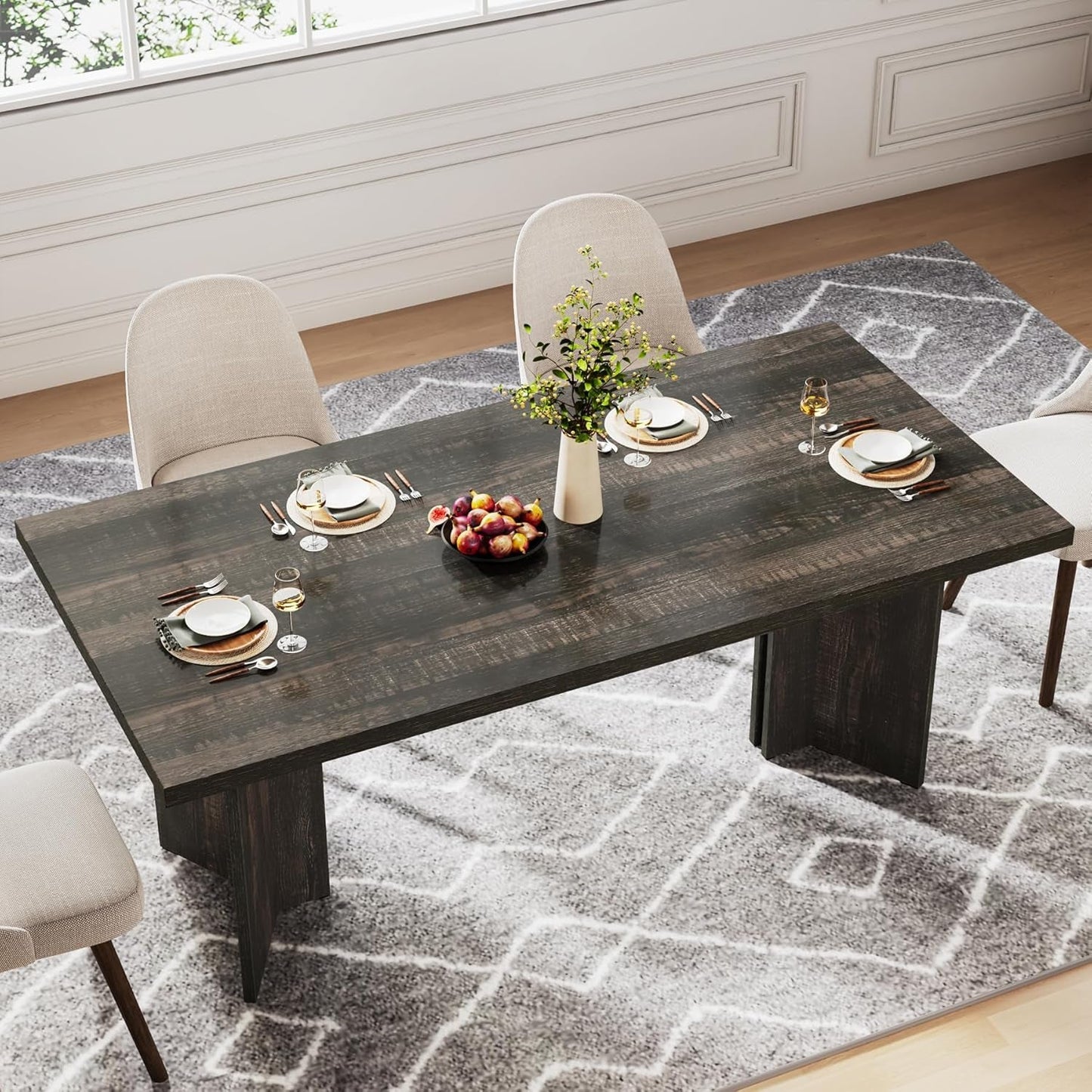 NEW 63 Inch Dark Gray Dining Table Farmhouse Rectangular