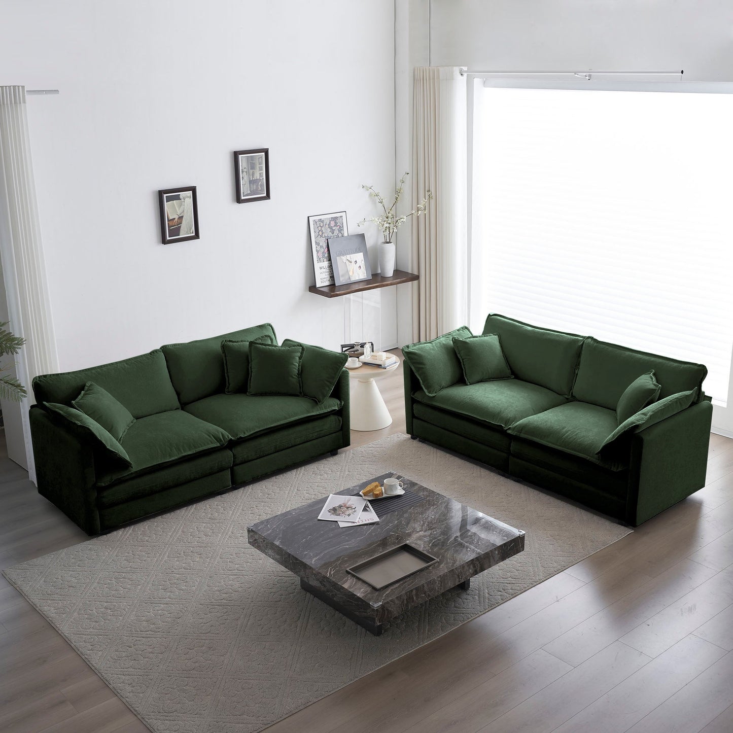NEW 2Pc Green Chenille Upholstered Loveseat and Sofa Couch Living Room Set