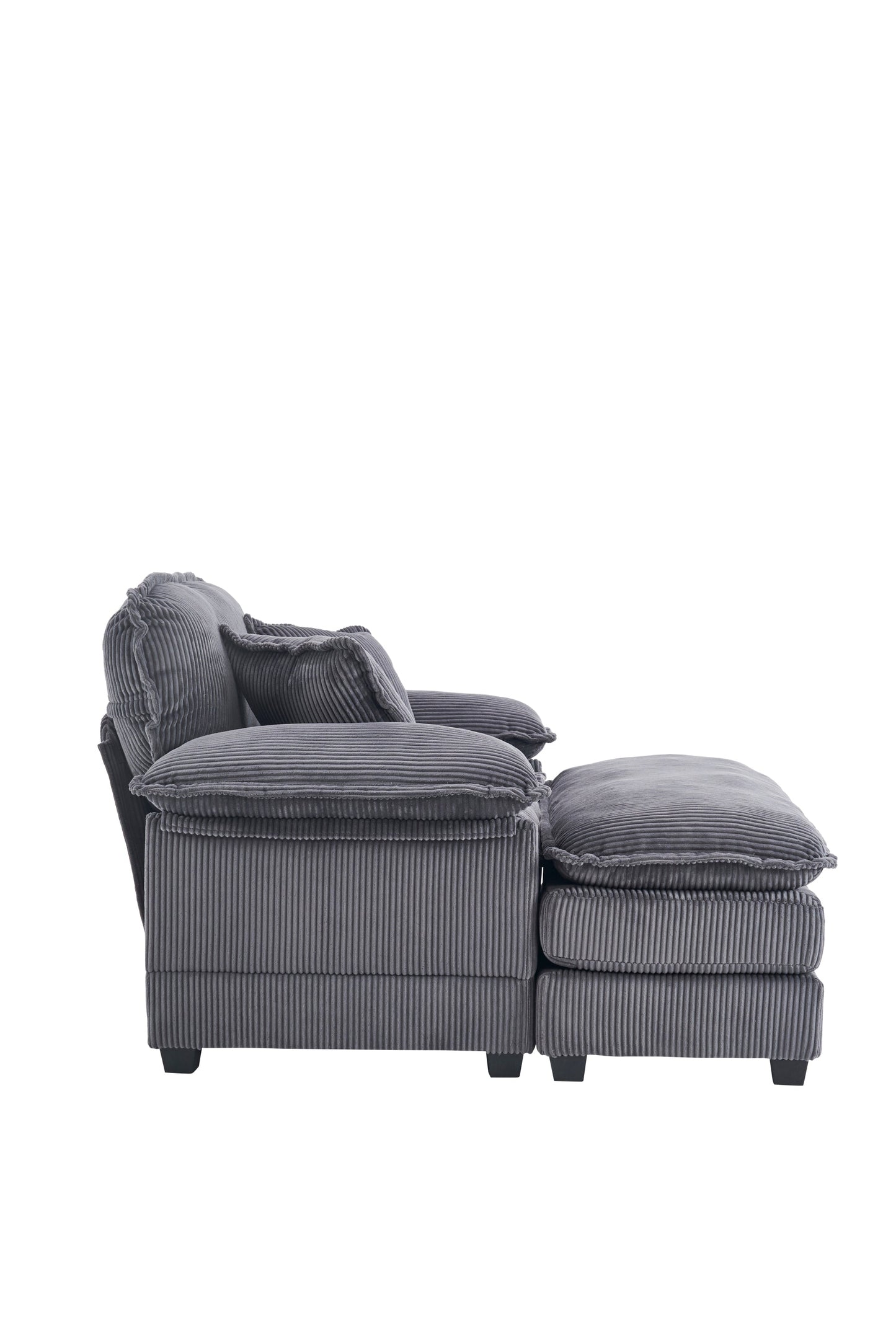 NEW 56.3 Inch Corduroy Single Comfy Deep Seat Couch Sofa with 2 Toss Pillows and Ottoman