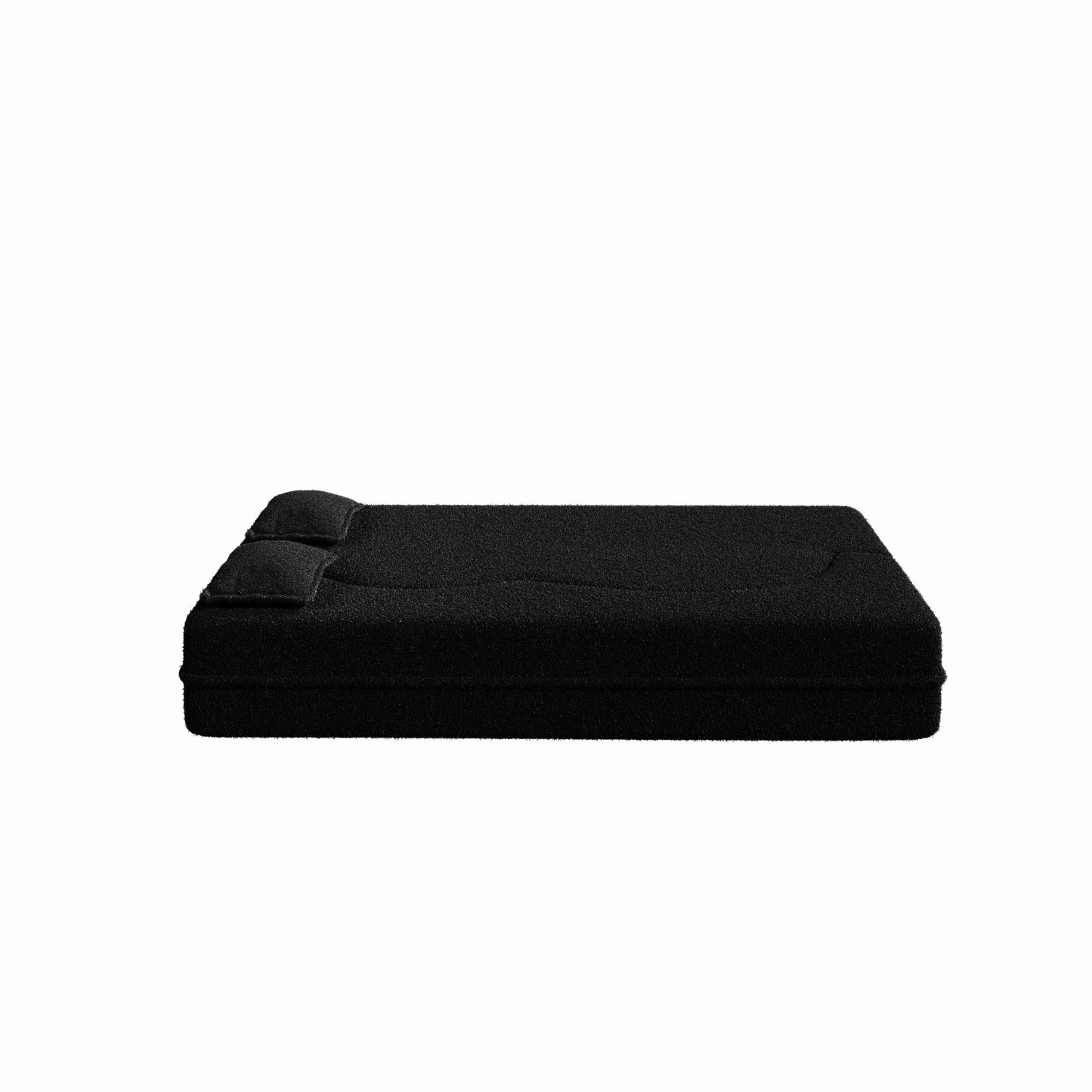 NEW Modern Floor Sofa with 2 Pillows,Convertible Teddy Fabric Foam Filled Sleeper Sofa Bed,15 ' Full Size Folding Mattress for Living Room,Guest Bed,Playroom,No Assembly Required,Black