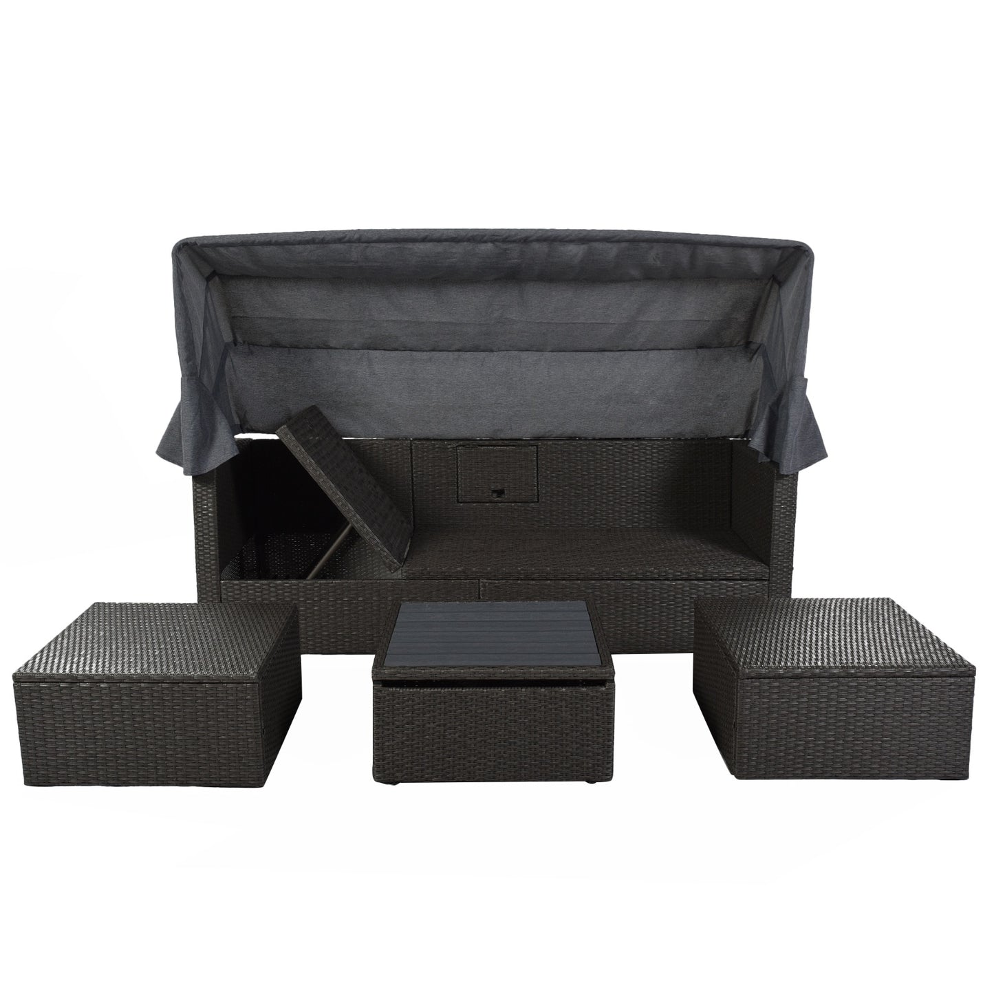 NEW U Style Rattan Wicker Sectional Sofa Seating Outdoor Patio Rectangle Daybed With Canopy