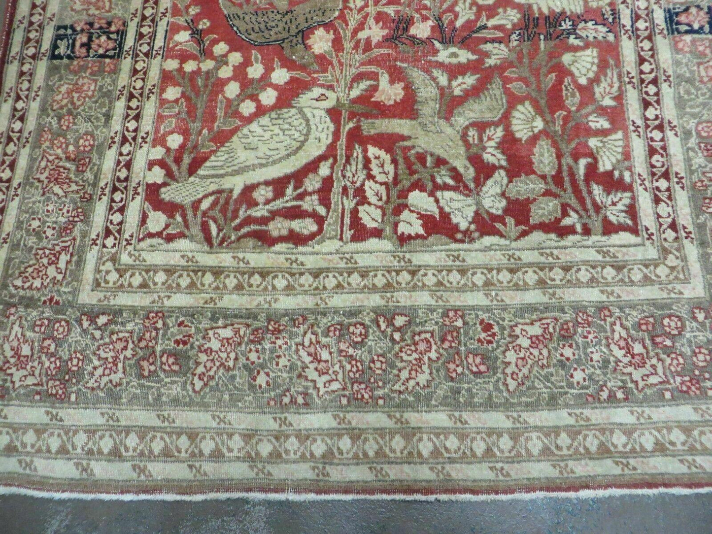 USED 4' X 6' Antique Handmade Turkish Tree Of Life Oriental Wool Rug Birds Red