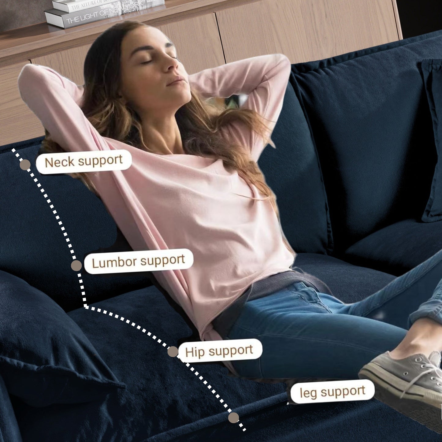 NEW Modern Blue Chenille Love Seat Upholstered Modular L Shaped Deep Seat Sectional Sofa Cloud Couch with Ottoman