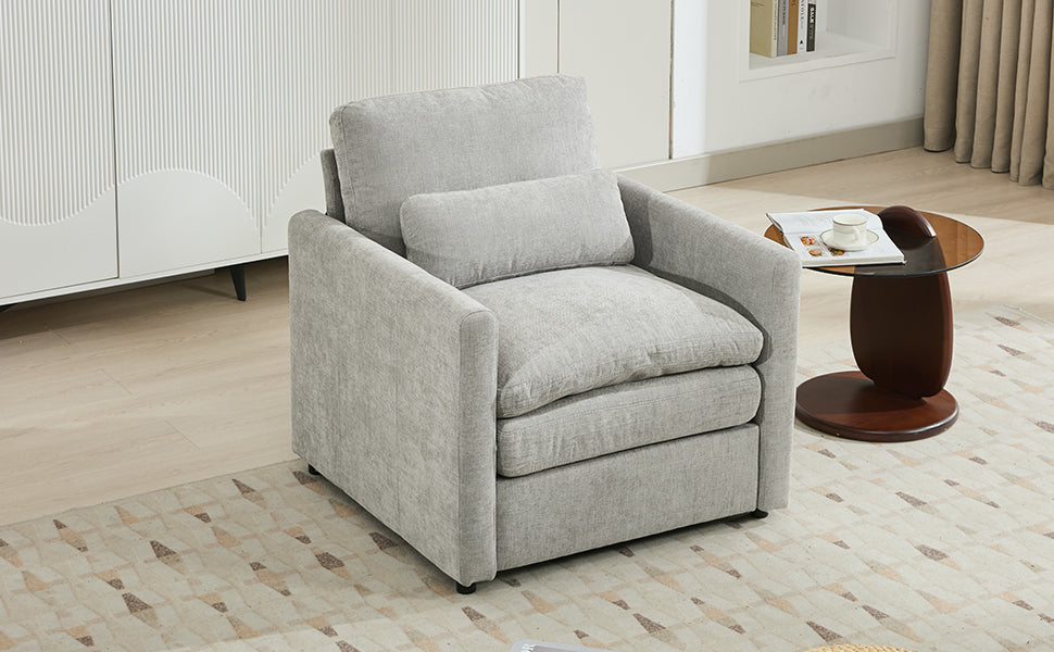 NEW Light Grey Chenille Cozy Upholstered Oversized Comfy Cloud Double Cushion Single Armchair Sofa