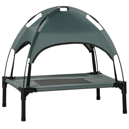 NEW PawHut 24in Gray Elevated Portable Metal Frame Dog Cot Pet Bed With UV Protection Canopy Shade
