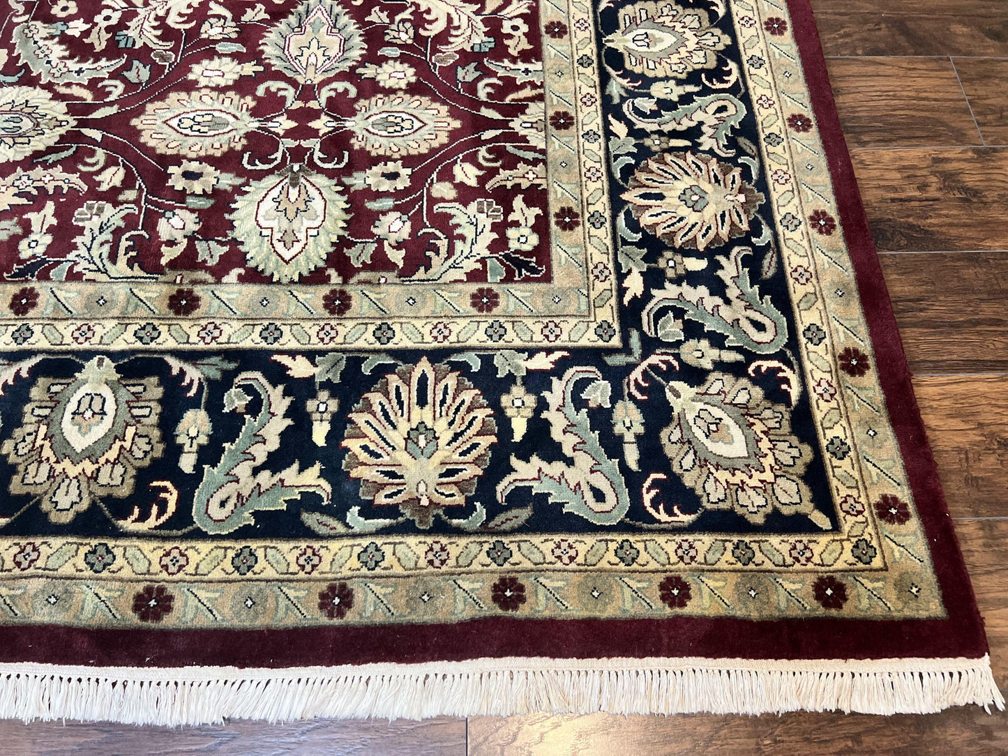 USED Indo Persian Rug 10x14, Floral Allover, Maroon, Handmade Hand Knotted VIntage Wool Rug, Large Oriental Carpet