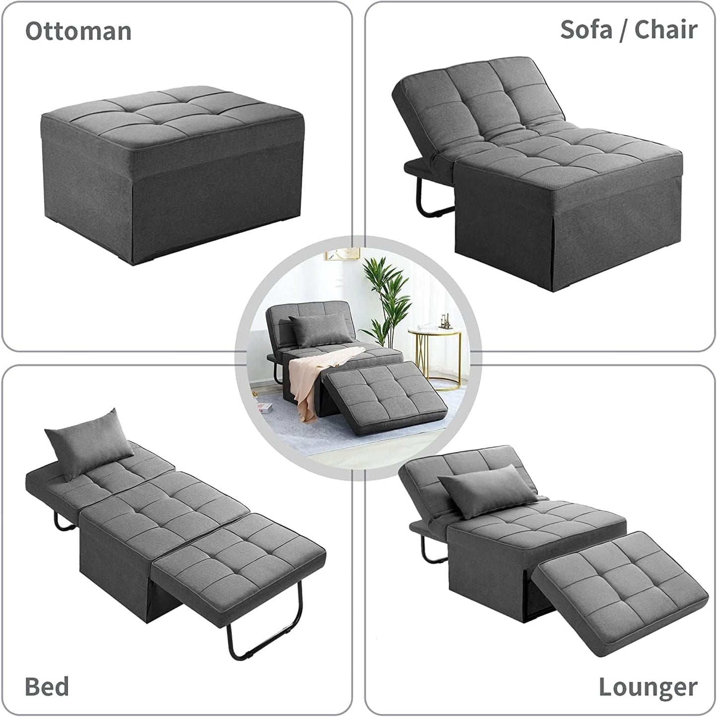 NEW Light Grey Contemporary Convertible Sofa Bed Ottoman