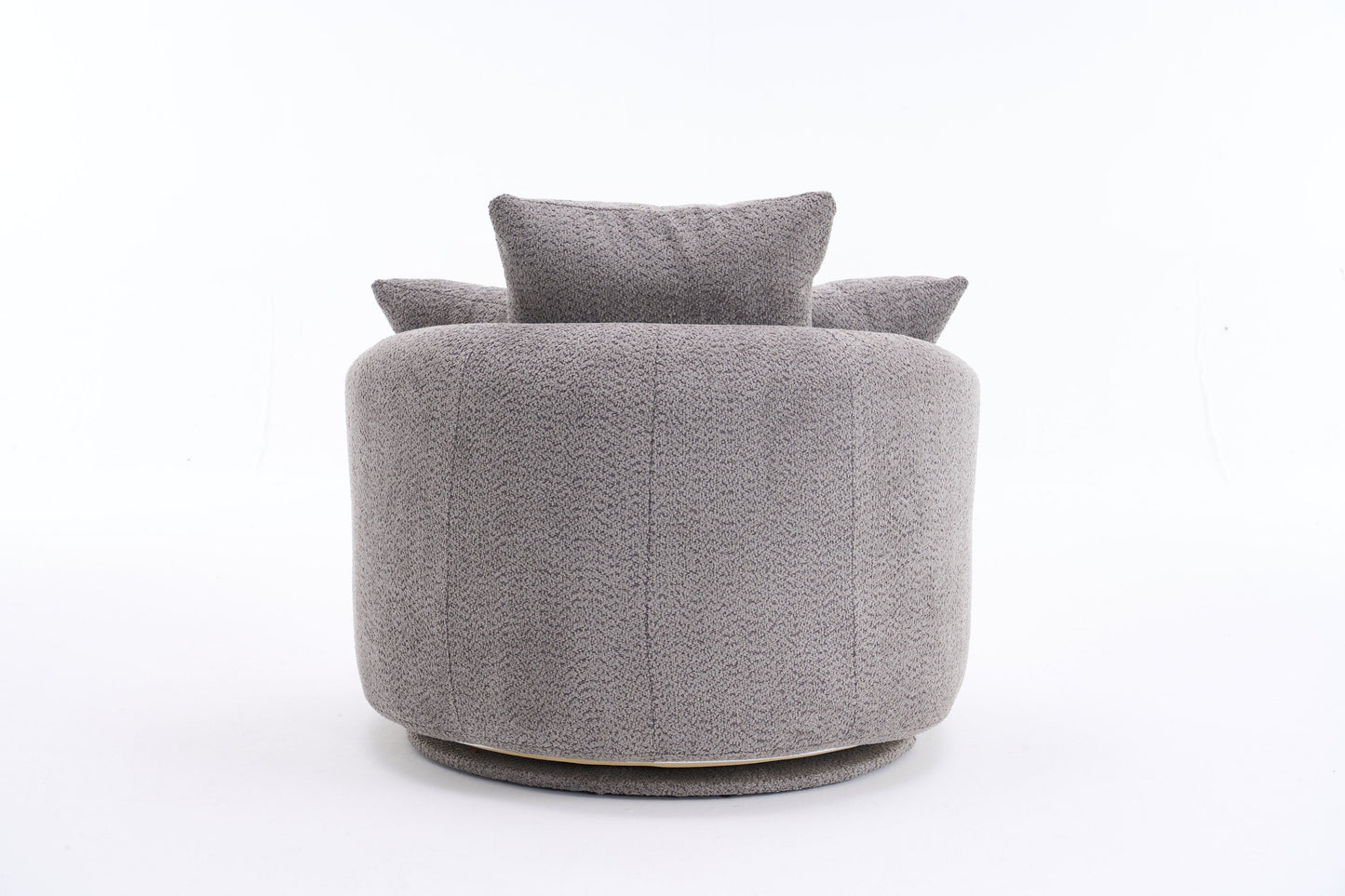 NEW 360° Swivel Round Grey Upholstered Accent Barrel Chair with 3 Removable Pillows