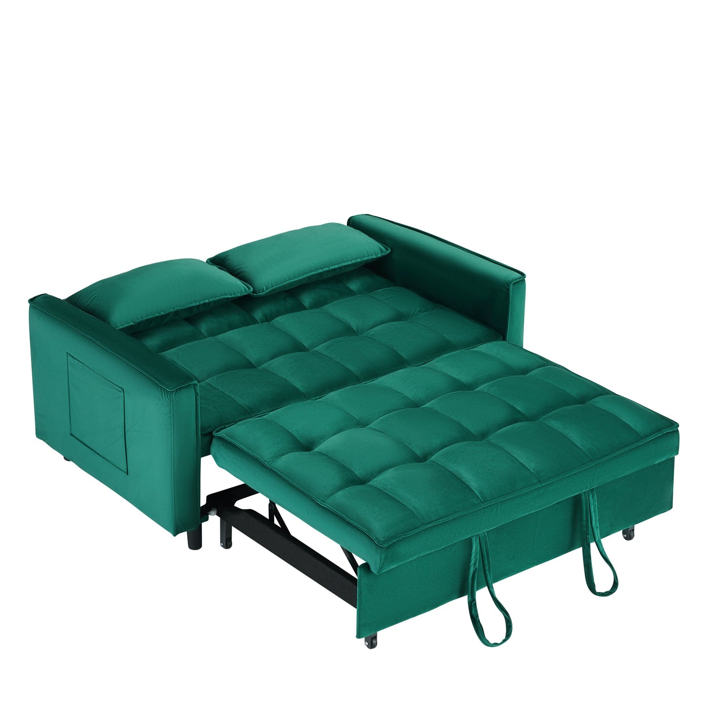 NEW 55-inch Green velvet sofa bed, elegant and convenient, with storage pockets, cleverly interpreting the three-in-one conversion