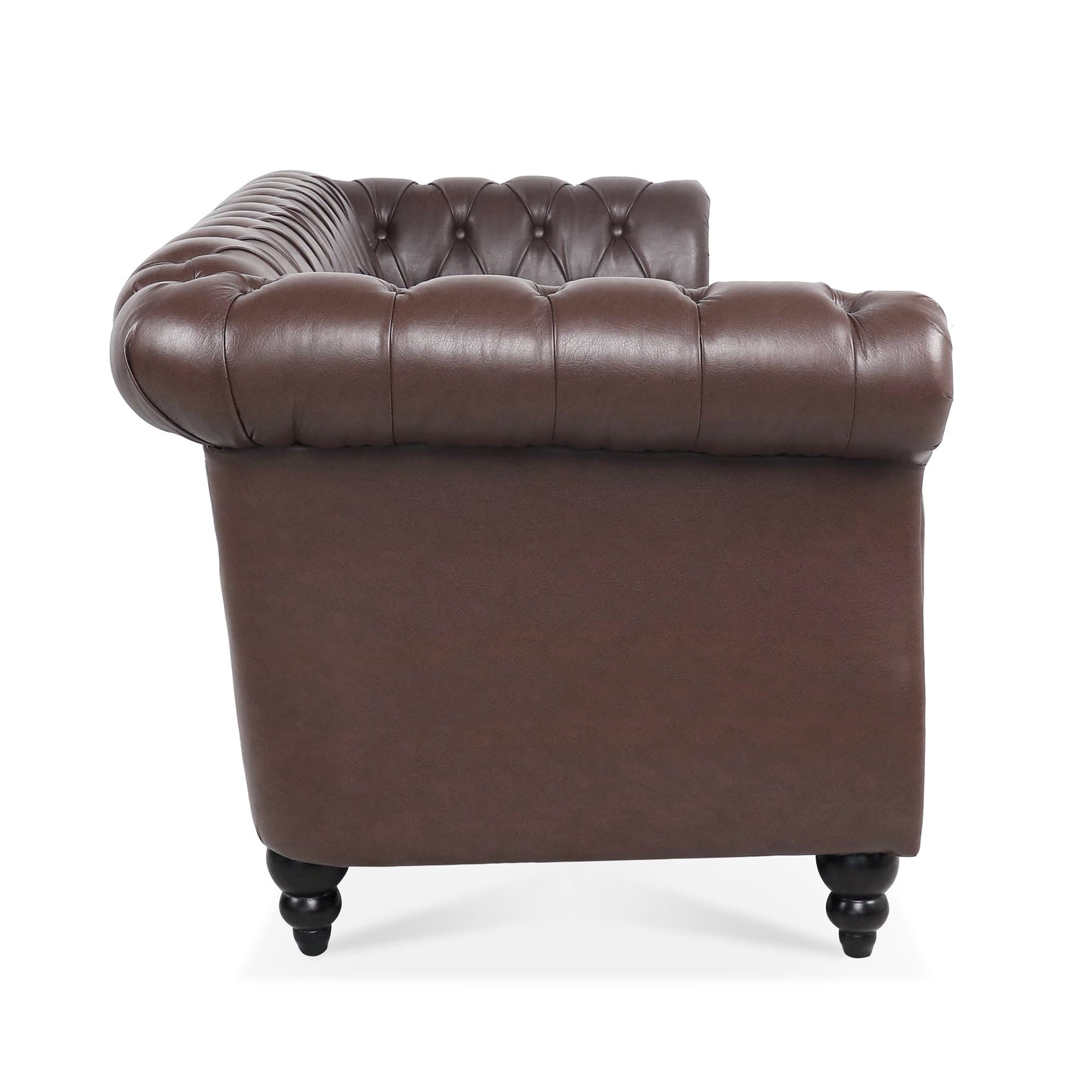 NEW Dark Brown PU Rolled Arm Chesterfield Three Seater Sofa