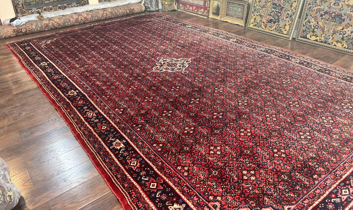USED Large Persian Tribal Rug 11x17, Palace Sized Wool Handmade Vintage Carpet, Oversized Hand Knotted Rug, Red, Hamadan Dargazin Rug