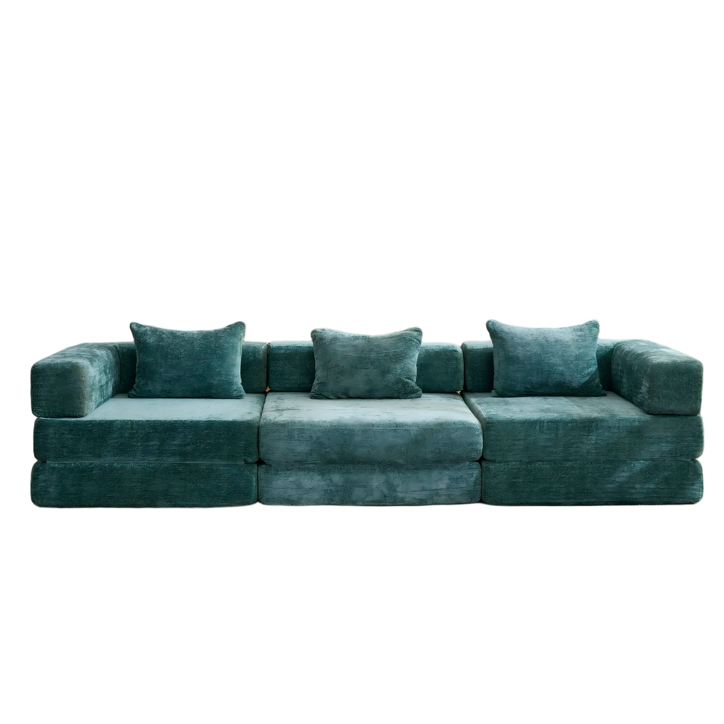 NEW Dark Green Chenille Fabric Compression Convertible Floor Sofa Bed