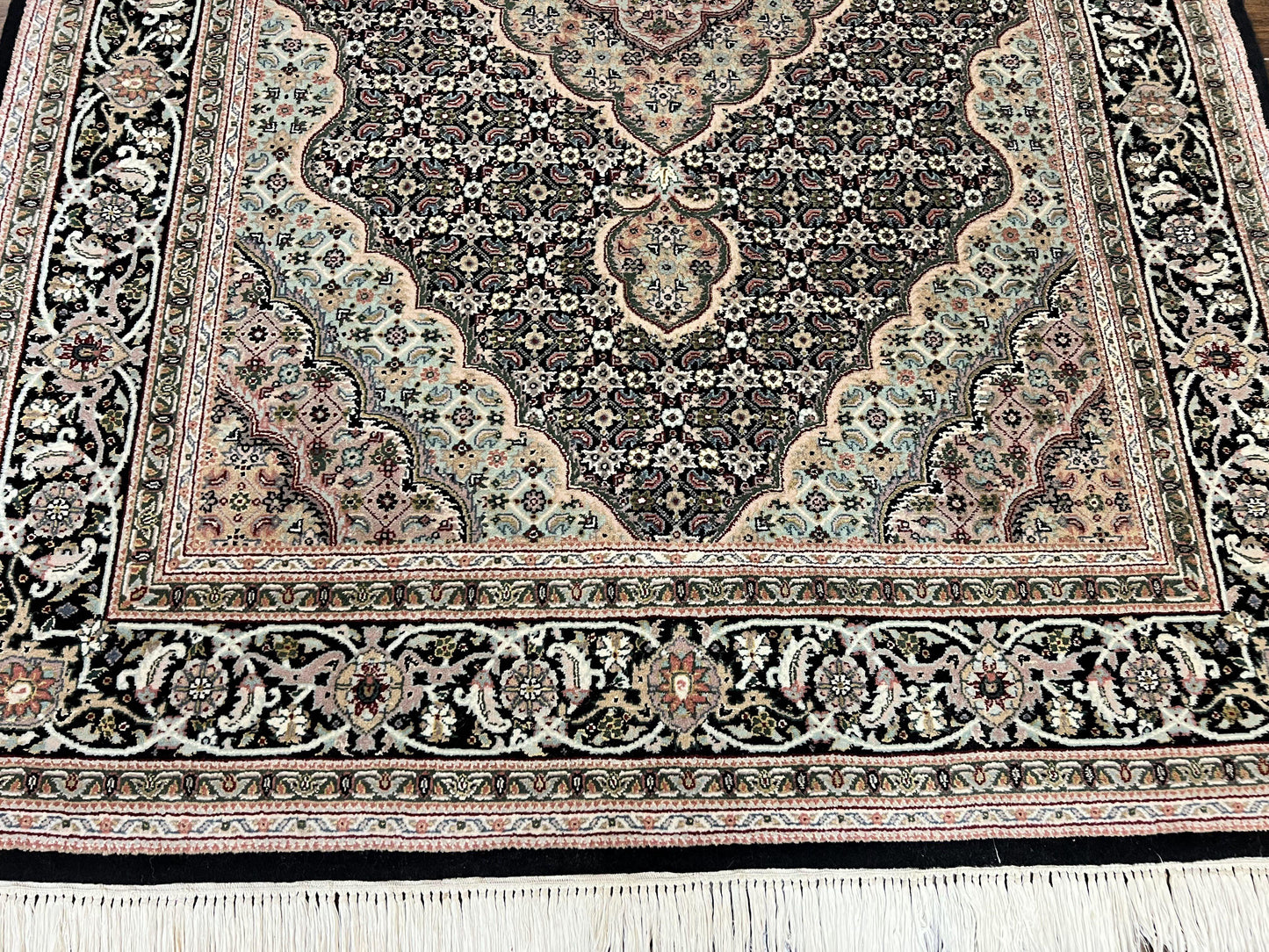 USED Sino Persian Rug 4x6, Fine Hand Knotted Carpet, Black, Wool, Vintage Rug 4 x 6, Herati Mahi, 300 KPSI