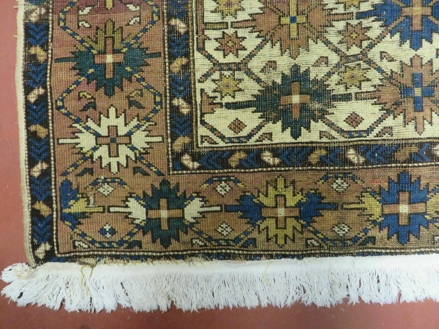 USED 4' X 5' Antique Handmade Caucasian Kazak Shirvan Wool Rug Snow Flakes