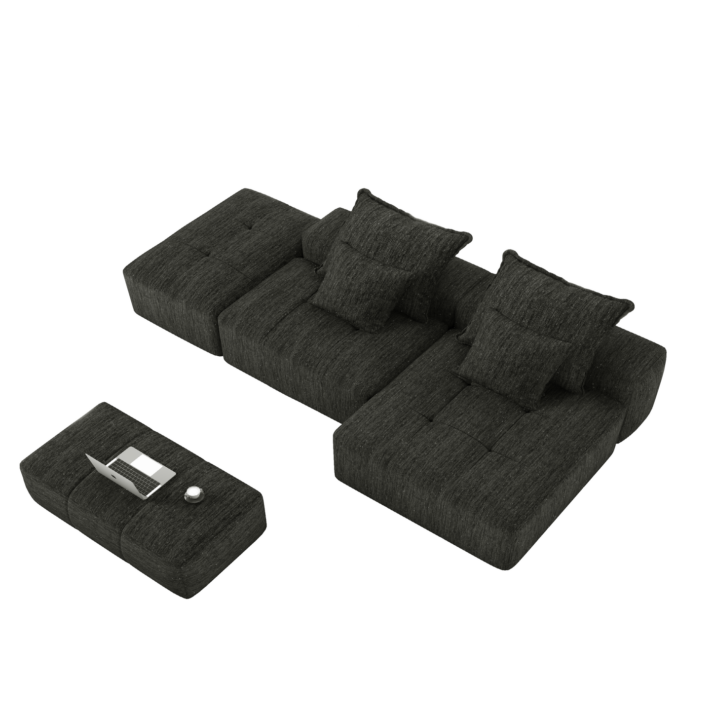 NEW Modern Oversized Modular Sectional Sofa with Ottoman, Seat, Chaise lounge and Armrest, Sparkling Chenille Fabric Soft Cushion Sofa with 4 Pillows,4 PCS DIY Combination Tufted Sofa,No Assembly Required