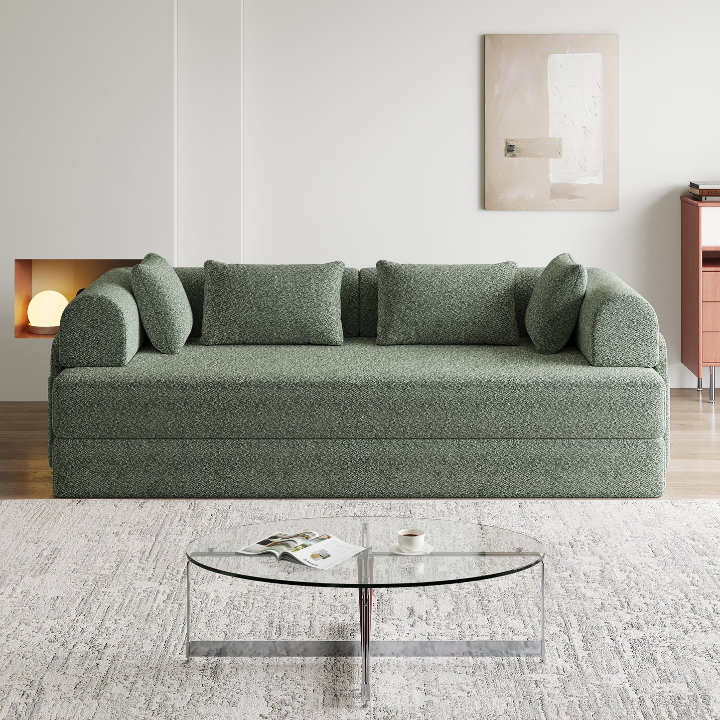 NEW 78.7-Inch Convertible Sleeper Couch Sofa Bed with Cylindrical Pillow Folding Mattress with Side Pocket