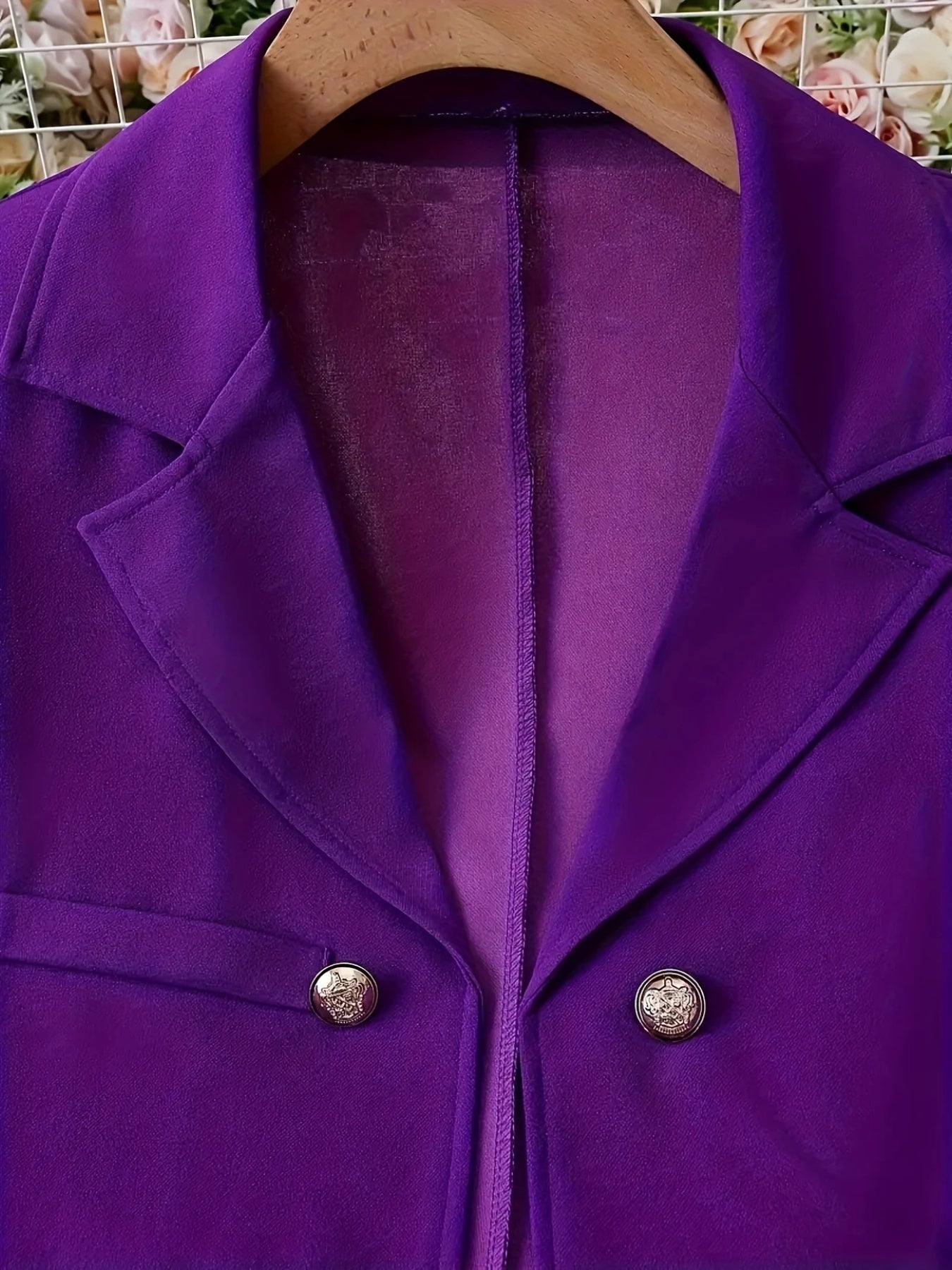 New 2025 New Elegant And Fashionable Casual Floral Print Set, Double Breasted Purple Suit Jacket And Floral Print High Waisted Slim Pants, Spring And Autumn Women's Clothing