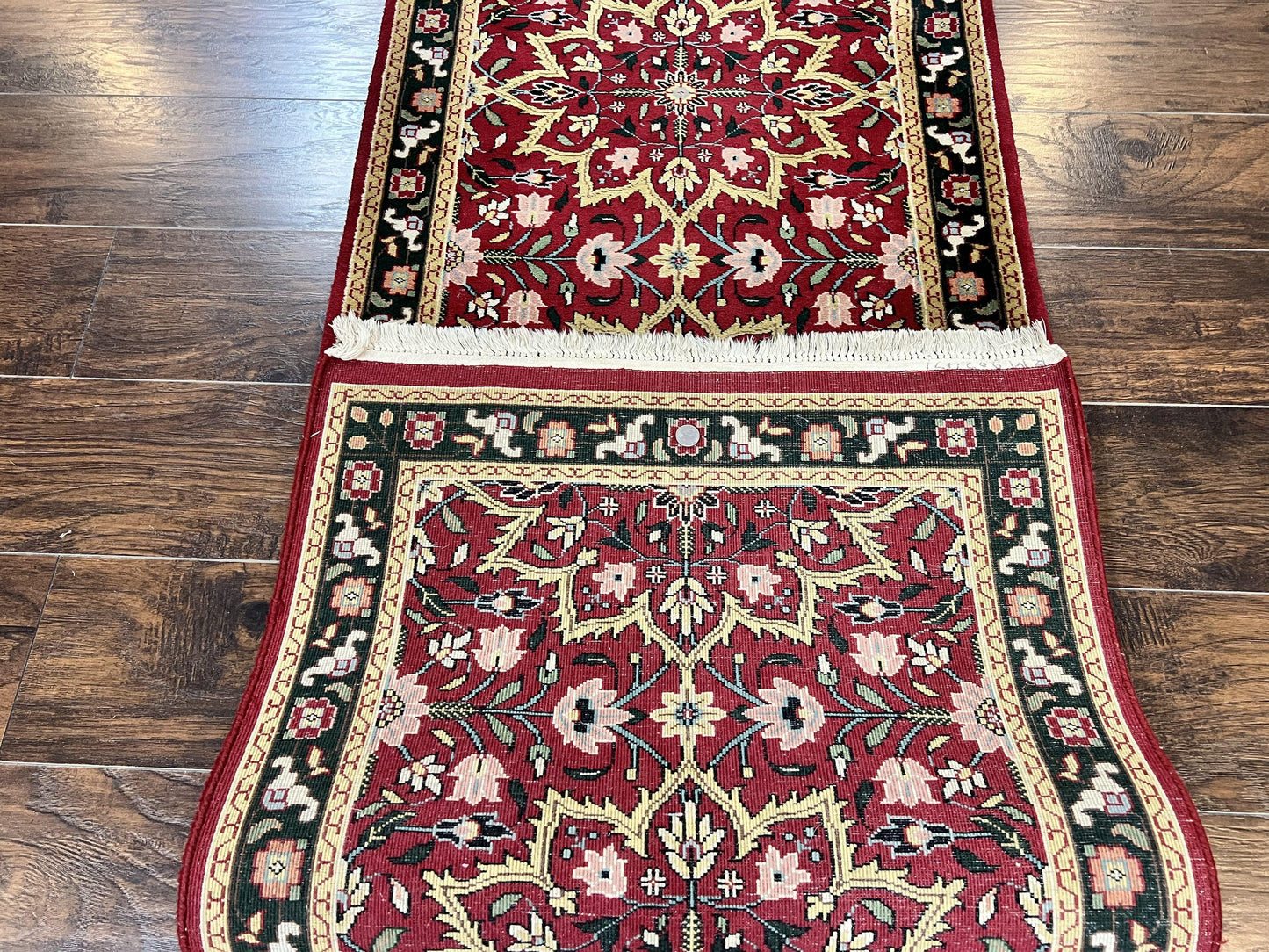 USED Indo Persian Runner Rug 2.6 x 10, Floral Hand Knotted Wool Hallway Rug, Red