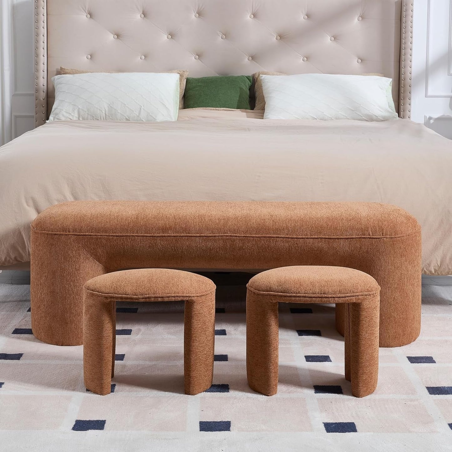 NEW Brown Upholstered 53Inches Storage Ottoman Bench Stools